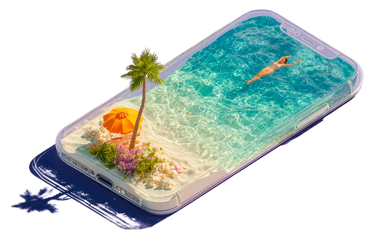 Creative visual of a pool inside a smarthphone