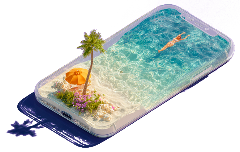 Creative visual of a pool inside a smarthphone